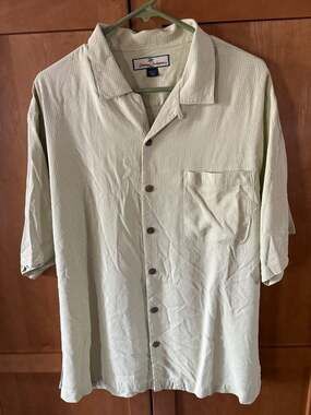 Tommy Bahama Men's 100% Silk Shadow Stripe Short Sleeve Shirt Light Green Size L